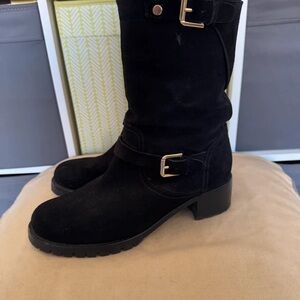 Ralph Lauren Black Suede Heeled Boots